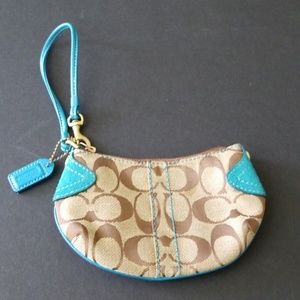 Coach signature teal wristlet